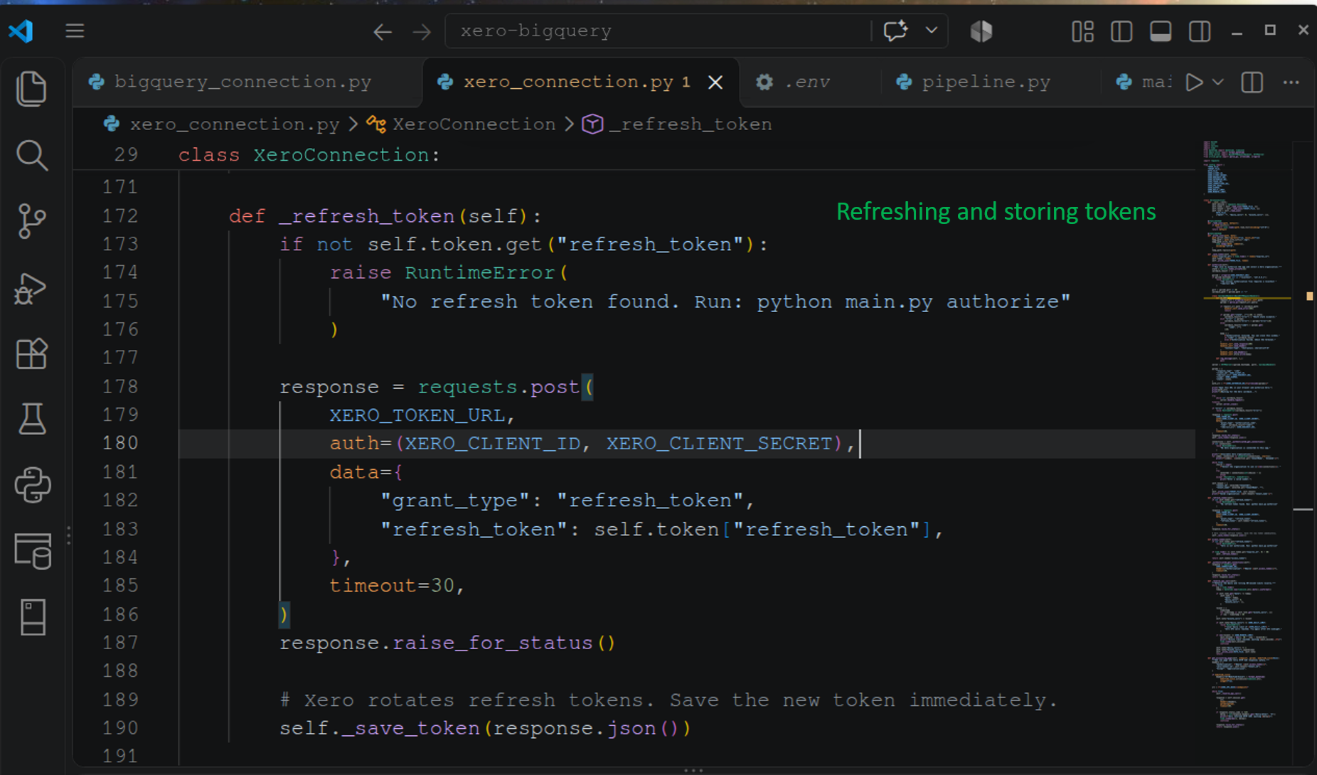 Handling refresh tokens and storing them in Python code.
