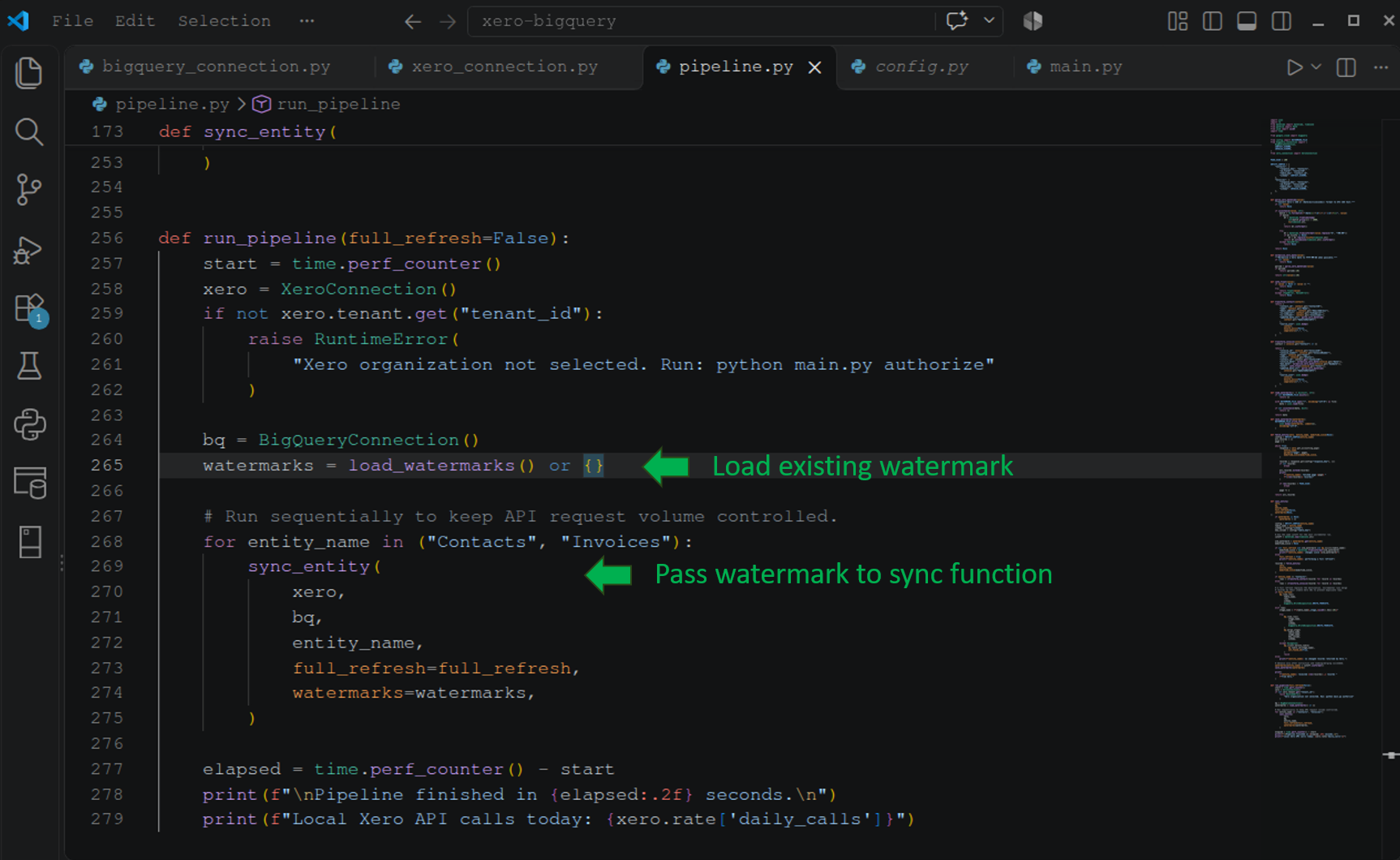 Loading and passing a watermark for incremental sync.