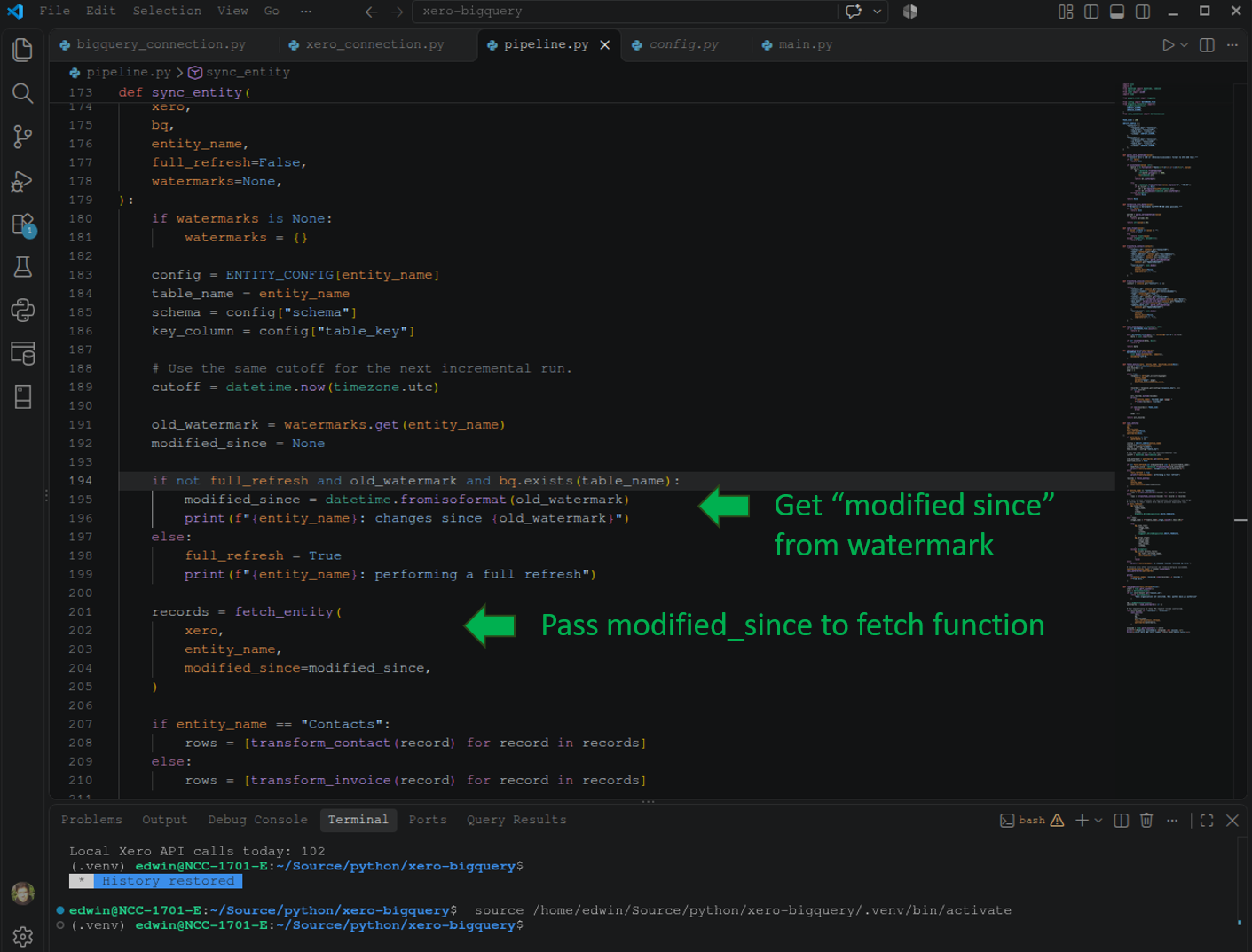Getting the "modified since" timestamp in the loaded watermark and passing it to the fetch function.