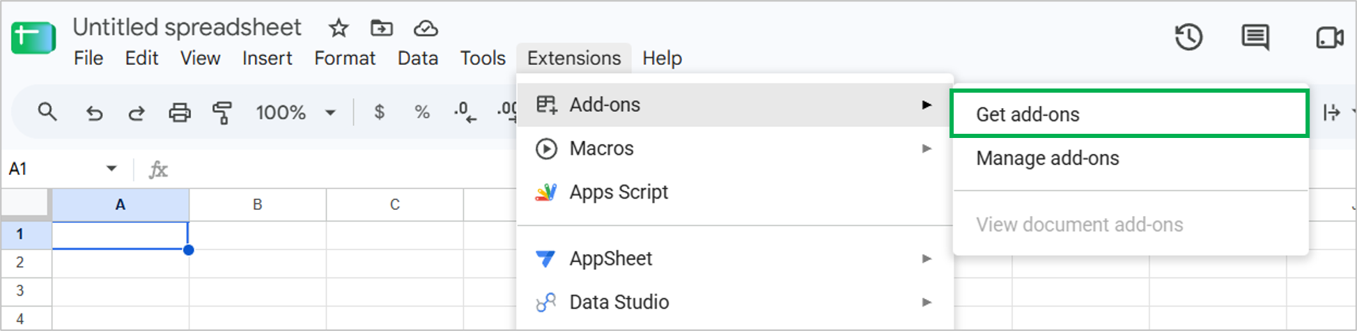 Getting an Add-On in Google Sheets to start setting up G-Accon for Xero.
