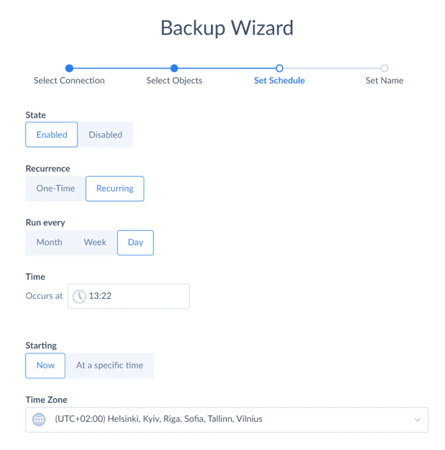 Skyvia Salesforce Backup Set Schedule page