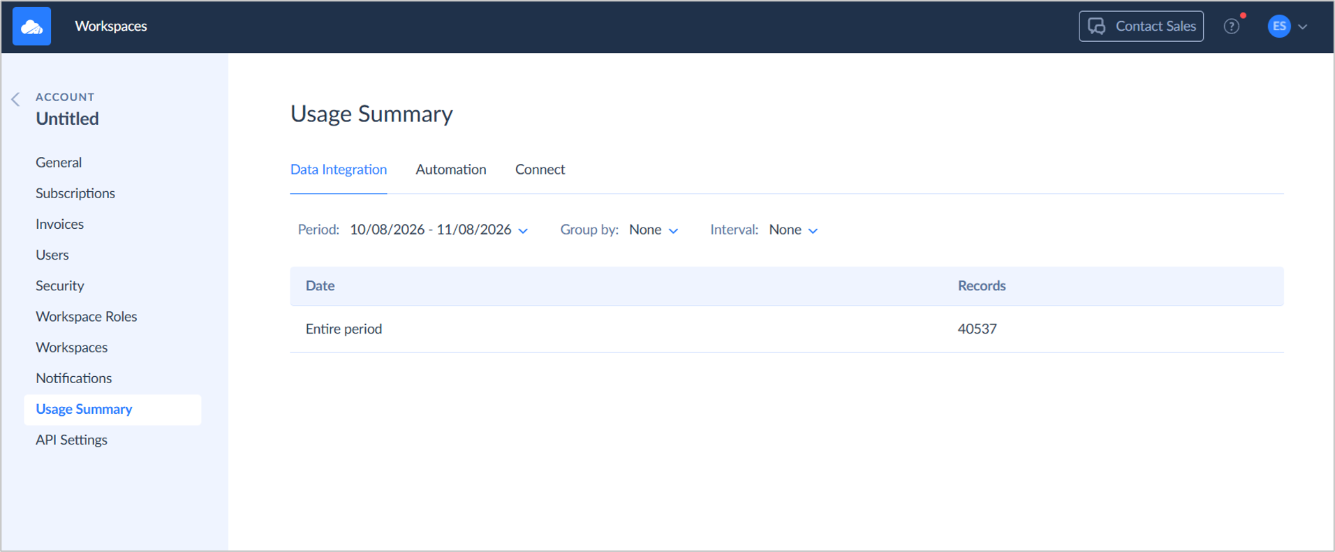 My Skyvia usage of 40537 records processed.
