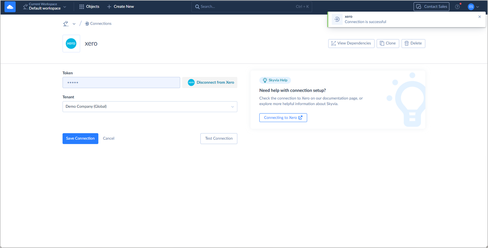 The Xero connection setup in Skyvia.
