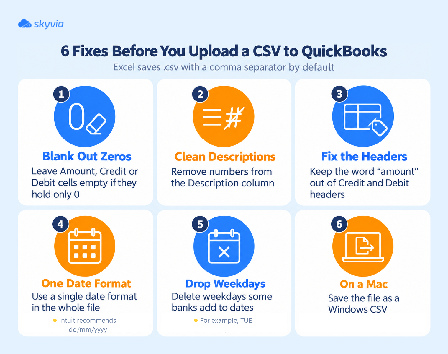What to fix before uploading CSV files to QuickBooks