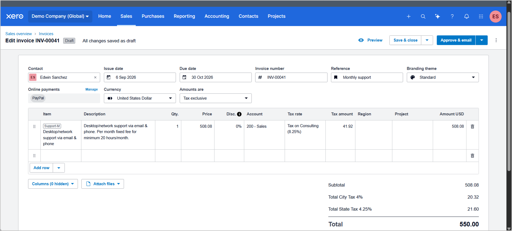 A sample invoice with a line item. This will be edited in the incremental test.
