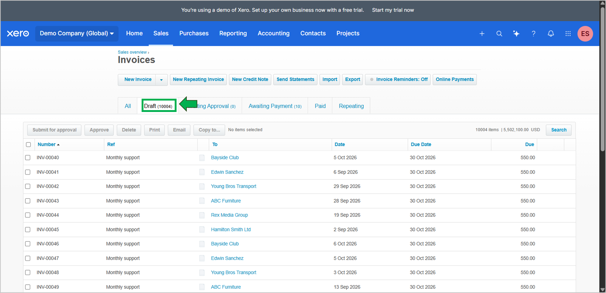 Our sample Xero invoices for the Xero to BigQuery tests.