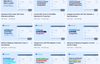 A collage of Skyvia's YouTube video thumbnails, showcasing data integration tutorials like connecting Salesforce and SQL Server.