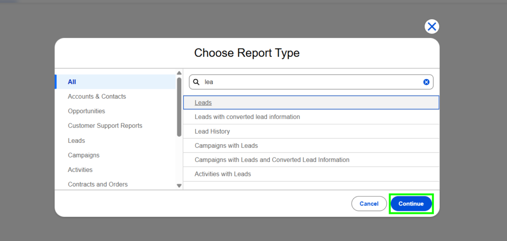 Choose a Report Type in Salesforce