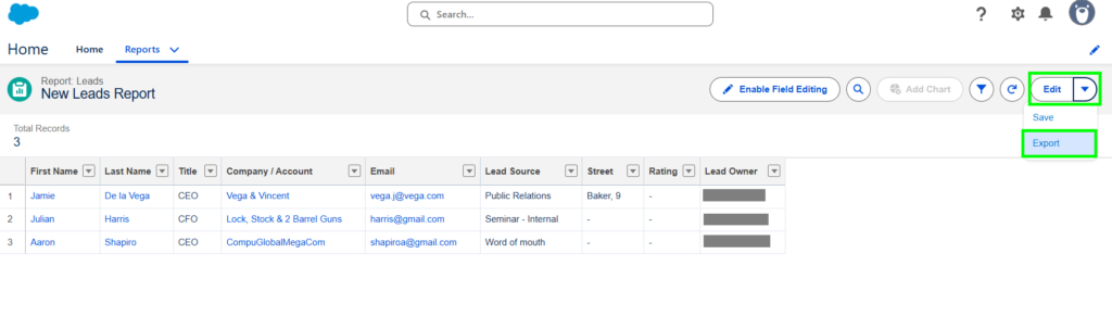 New Salesforce Report Export