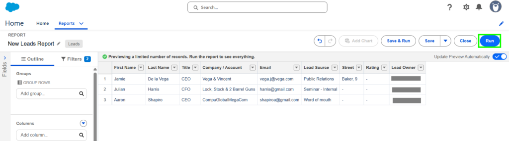 How to Run a New Report in Salesforce