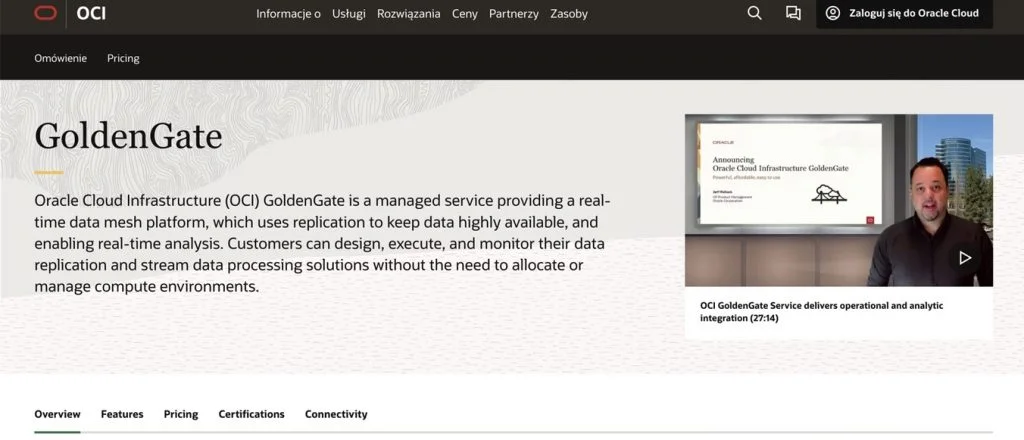 Oracle Golden Gate main page