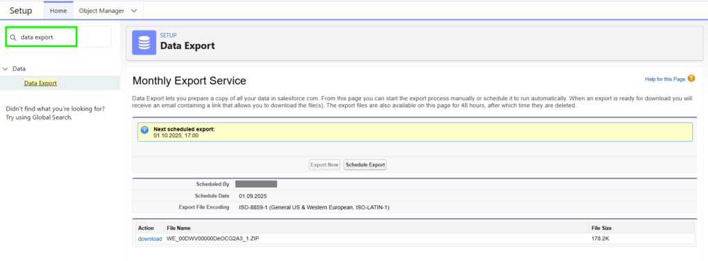 Salesforce Data Export Setup