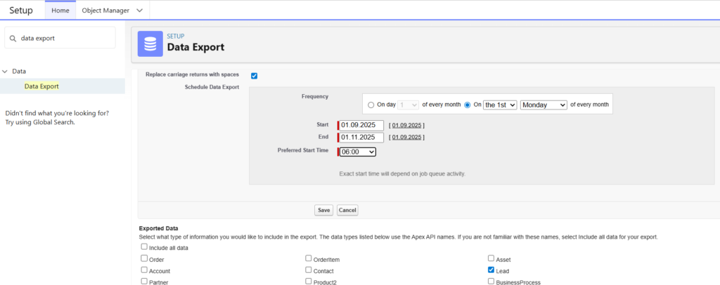 How to Setup Salesforce Data Export Service