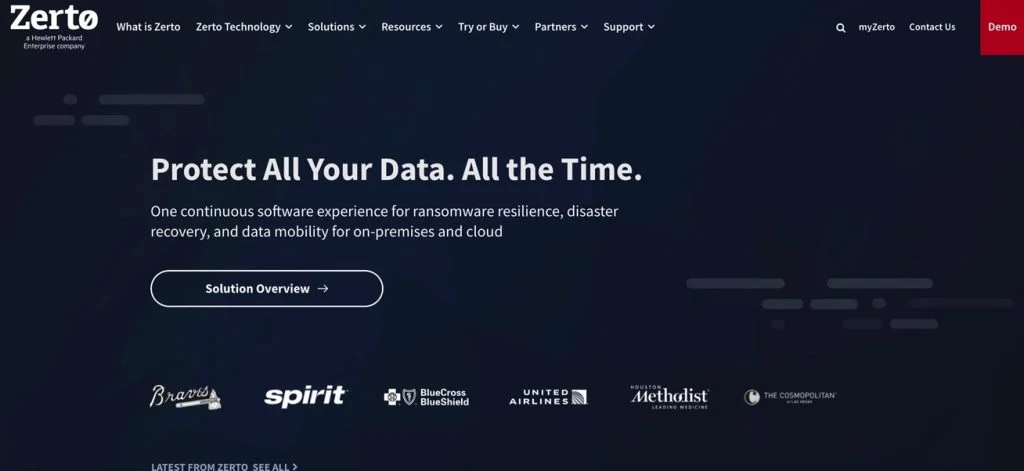 Zerto main page