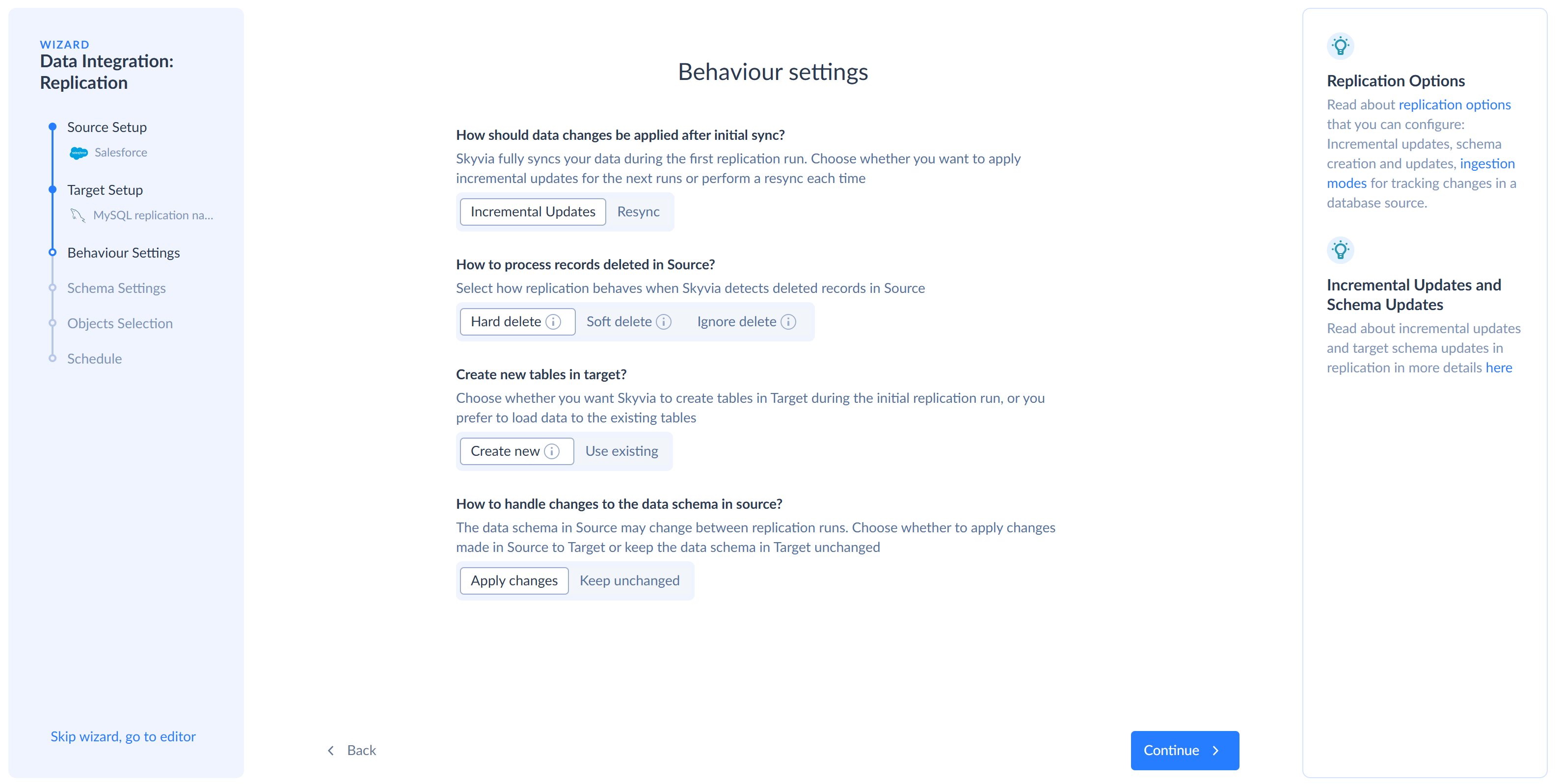 Skyvia Replication setup wizard