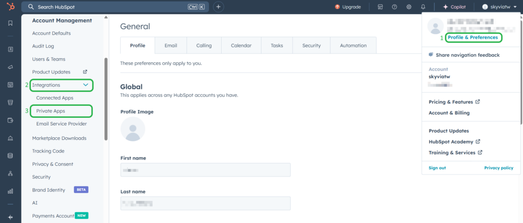 HubSpot Account management