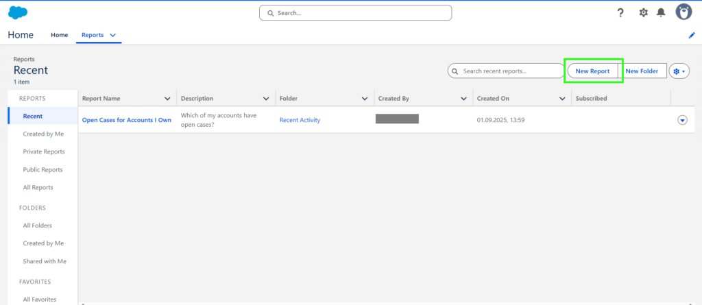 New Report Creation in Salesforce