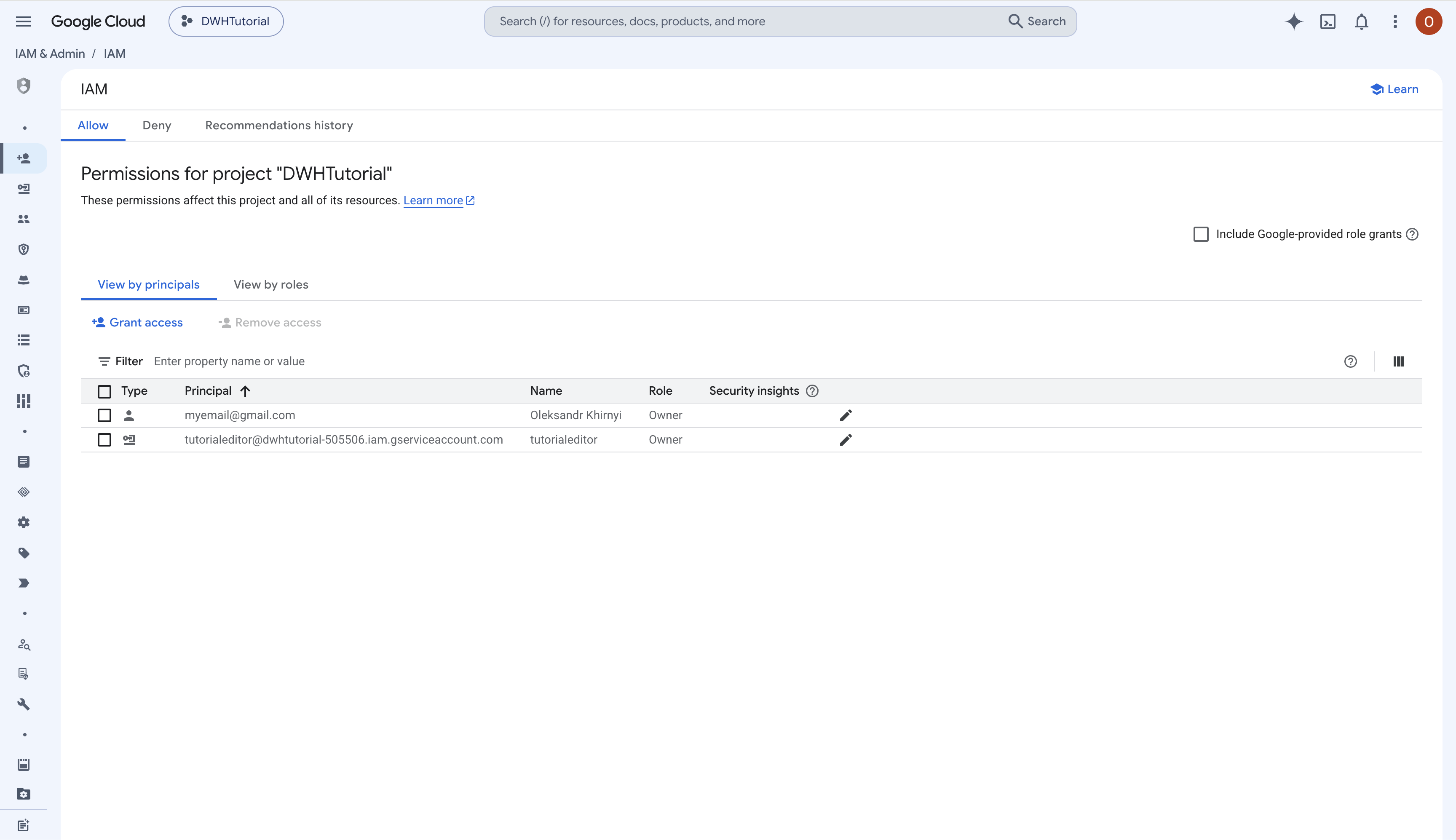 Service account with the Owner role granted on the Google Cloud project